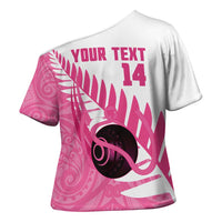 New Zealand Lawn Bowls Breast Cancer Custom Cross Shoulder Shirt Aotearoa Maori Silver Fern Pink Ribbon LT14 - Polynesian Pride
