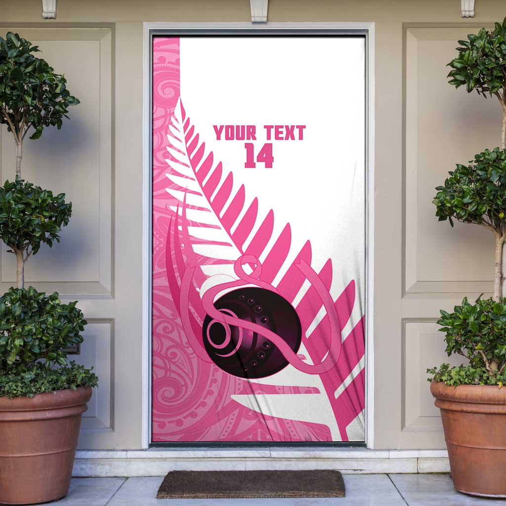 New Zealand Lawn Bowls Breast Cancer Custom Door Cover Aotearoa Maori Silver Fern Pink Ribbon LT14 Pink - Polynesian Pride