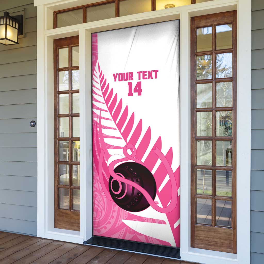New Zealand Lawn Bowls Breast Cancer Custom Door Cover Aotearoa Maori Silver Fern Pink Ribbon LT14 - Polynesian Pride