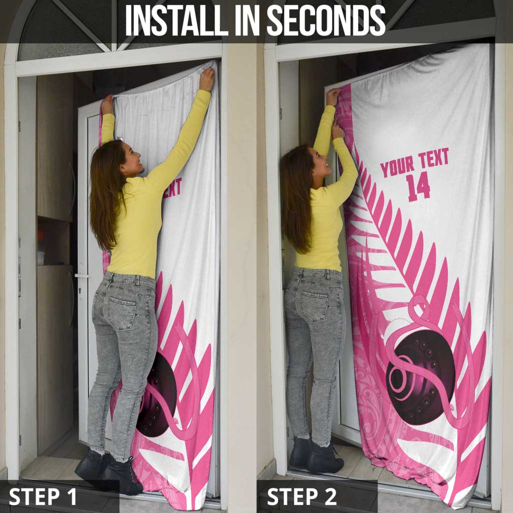 New Zealand Lawn Bowls Breast Cancer Custom Door Cover Aotearoa Maori Silver Fern Pink Ribbon LT14 - Polynesian Pride