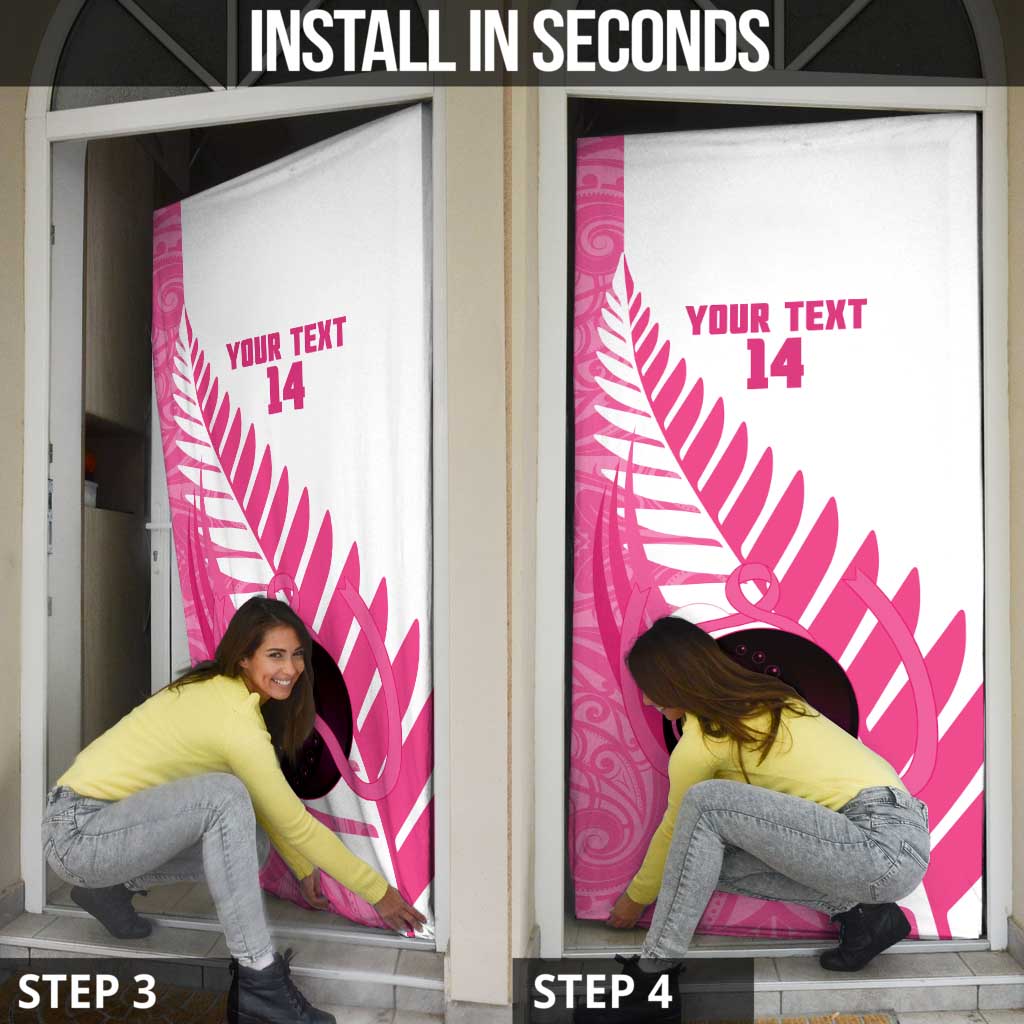 New Zealand Lawn Bowls Breast Cancer Custom Door Cover Aotearoa Maori Silver Fern Pink Ribbon LT14 - Polynesian Pride