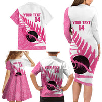 New Zealand Lawn Bowls Breast Cancer Custom Family Matching Long Sleeve Bodycon Dress and Hawaiian Shirt Aotearoa Maori Silver Fern Pink Ribbon LT14 - Polynesian Pride