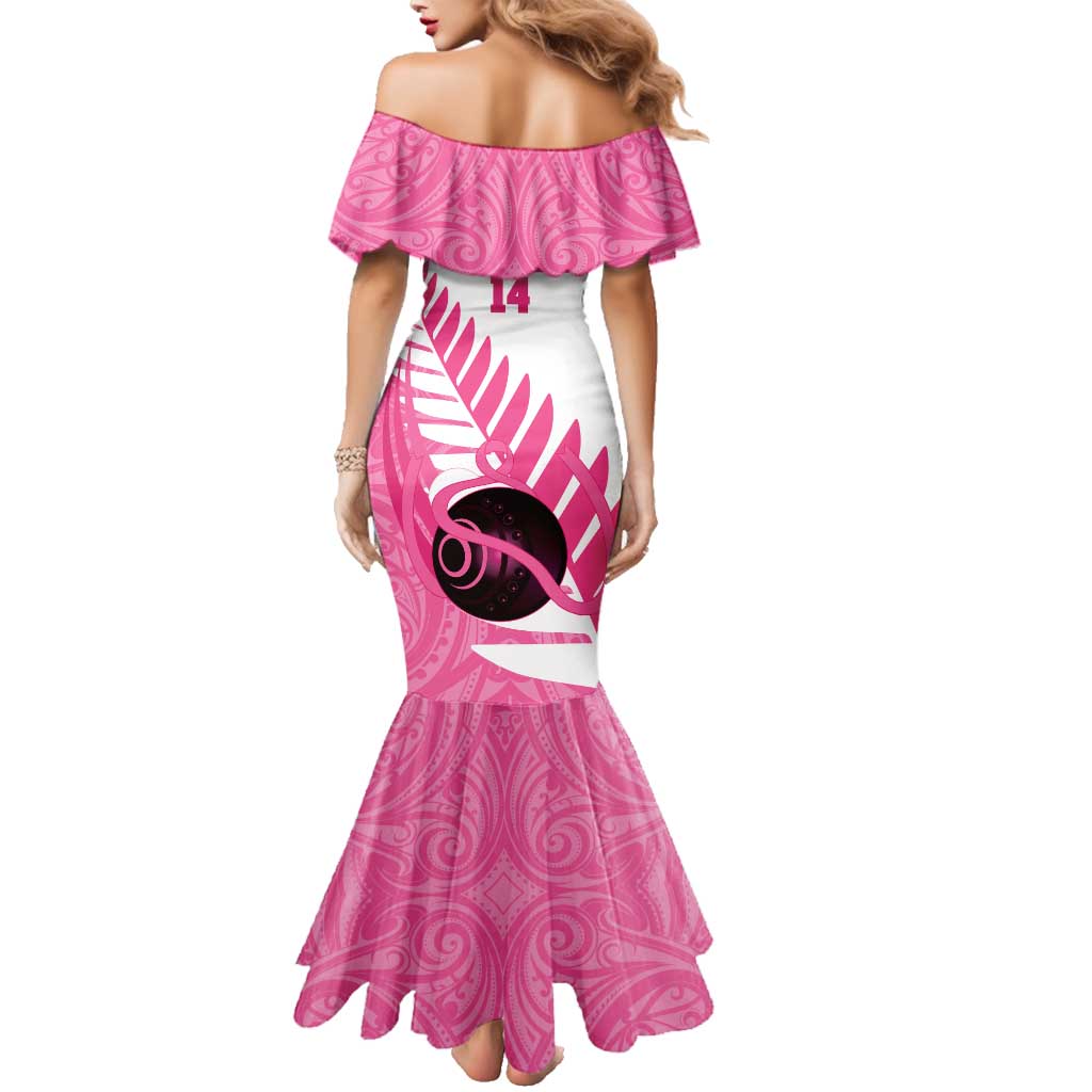 New Zealand Lawn Bowls Breast Cancer Custom Family Matching Mermaid Dress and Hawaiian Shirt Aotearoa Maori Silver Fern Pink Ribbon LT14 - Polynesian Pride