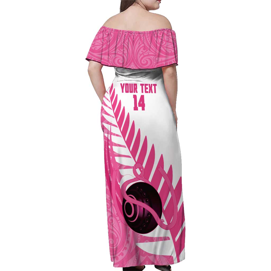 New Zealand Lawn Bowls Breast Cancer Custom Family Matching Off Shoulder Maxi Dress and Hawaiian Shirt Aotearoa Maori Silver Fern Pink Ribbon LT14 - Polynesian Pride