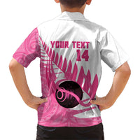 New Zealand Lawn Bowls Breast Cancer Custom Family Matching Off Shoulder Short Dress and Hawaiian Shirt Aotearoa Maori Silver Fern Pink Ribbon LT14 - Polynesian Pride