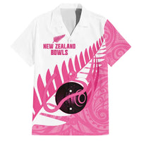 New Zealand Lawn Bowls Breast Cancer Custom Family Matching Off Shoulder Short Dress and Hawaiian Shirt Aotearoa Maori Silver Fern Pink Ribbon LT14 Dad's Shirt - Short Sleeve Pink - Polynesian Pride