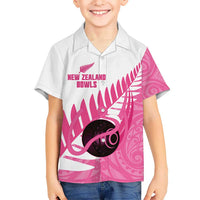 New Zealand Lawn Bowls Breast Cancer Custom Family Matching Short Sleeve Bodycon Dress and Hawaiian Shirt Aotearoa Maori Silver Fern Pink Ribbon LT14 Son's Shirt Pink - Polynesian Pride