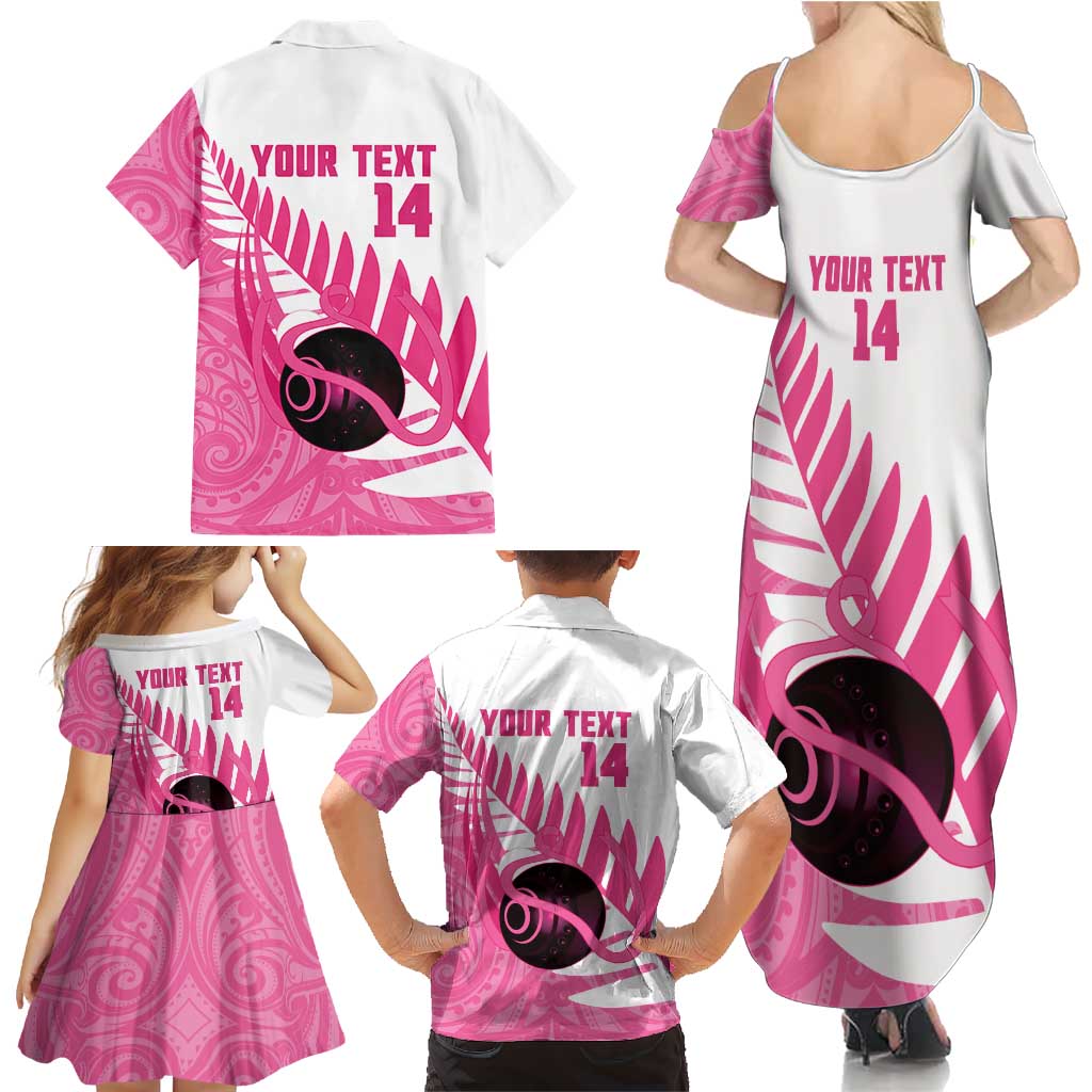 New Zealand Lawn Bowls Breast Cancer Custom Family Matching Summer Maxi Dress and Hawaiian Shirt Aotearoa Maori Silver Fern Pink Ribbon LT14 - Polynesian Pride