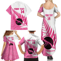 New Zealand Lawn Bowls Breast Cancer Custom Family Matching Summer Maxi Dress and Hawaiian Shirt Aotearoa Maori Silver Fern Pink Ribbon LT14 - Polynesian Pride