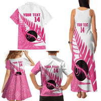 New Zealand Lawn Bowls Breast Cancer Custom Family Matching Tank Maxi Dress and Hawaiian Shirt Aotearoa Maori Silver Fern Pink Ribbon LT14 - Polynesian Pride