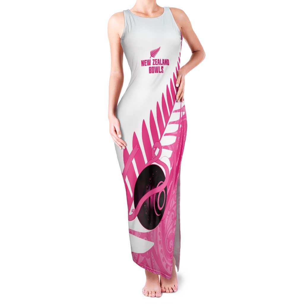 New Zealand Lawn Bowls Breast Cancer Custom Family Matching Tank Maxi Dress and Hawaiian Shirt Aotearoa Maori Silver Fern Pink Ribbon LT14 Mom's Dress Pink - Polynesian Pride