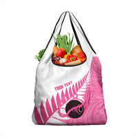 New Zealand Lawn Bowls Breast Cancer Custom Grocery Bag Aotearoa Maori Silver Fern Pink Ribbon LT14 1-pack One Size Pink - Polynesian Pride