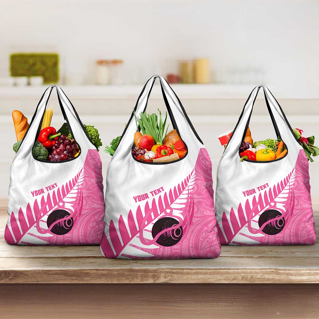 New Zealand Lawn Bowls Breast Cancer Custom Grocery Bag Aotearoa Maori Silver Fern Pink Ribbon LT14 3-pack One Size Pink - Polynesian Pride