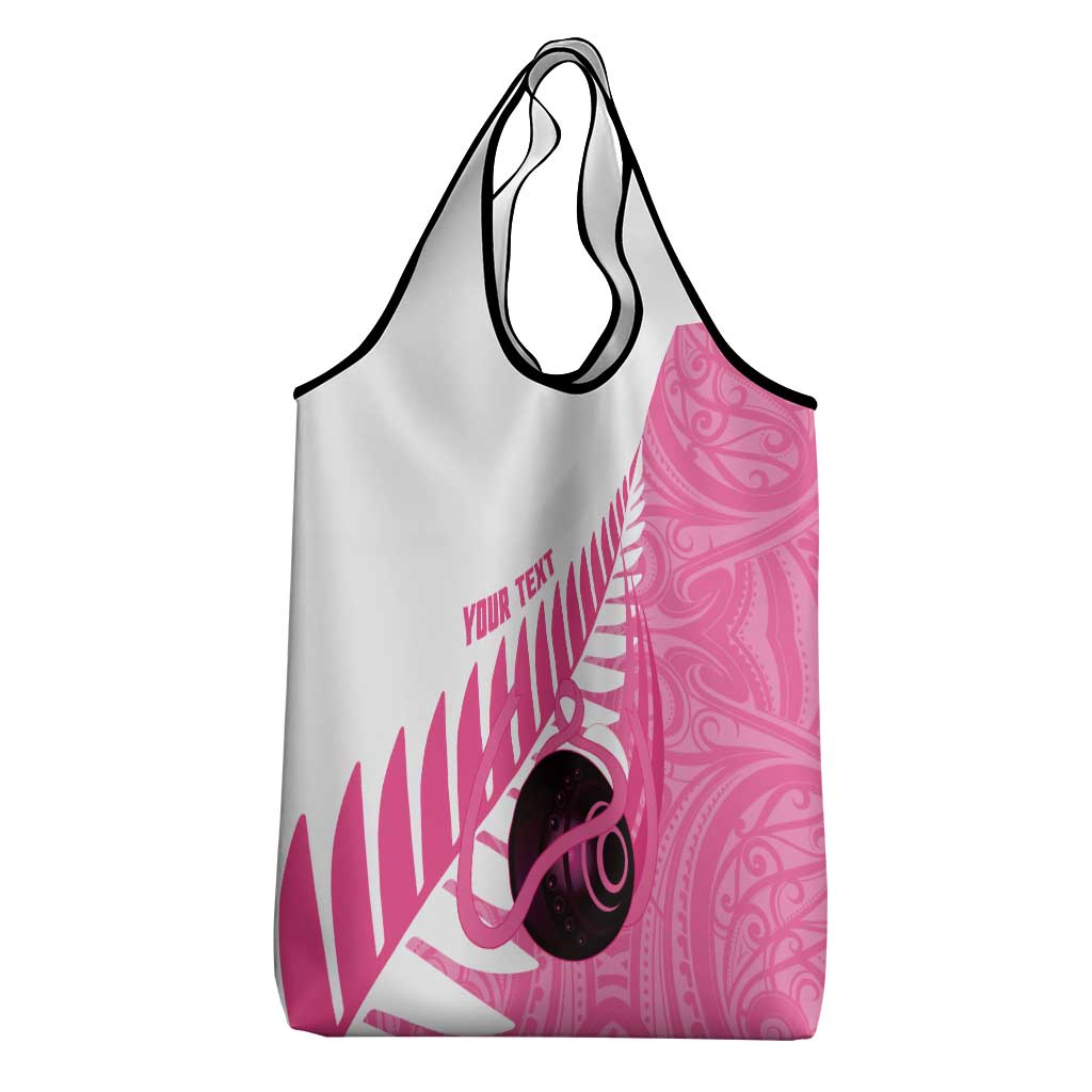 New Zealand Lawn Bowls Breast Cancer Custom Grocery Bag Aotearoa Maori Silver Fern Pink Ribbon LT14 - Polynesian Pride