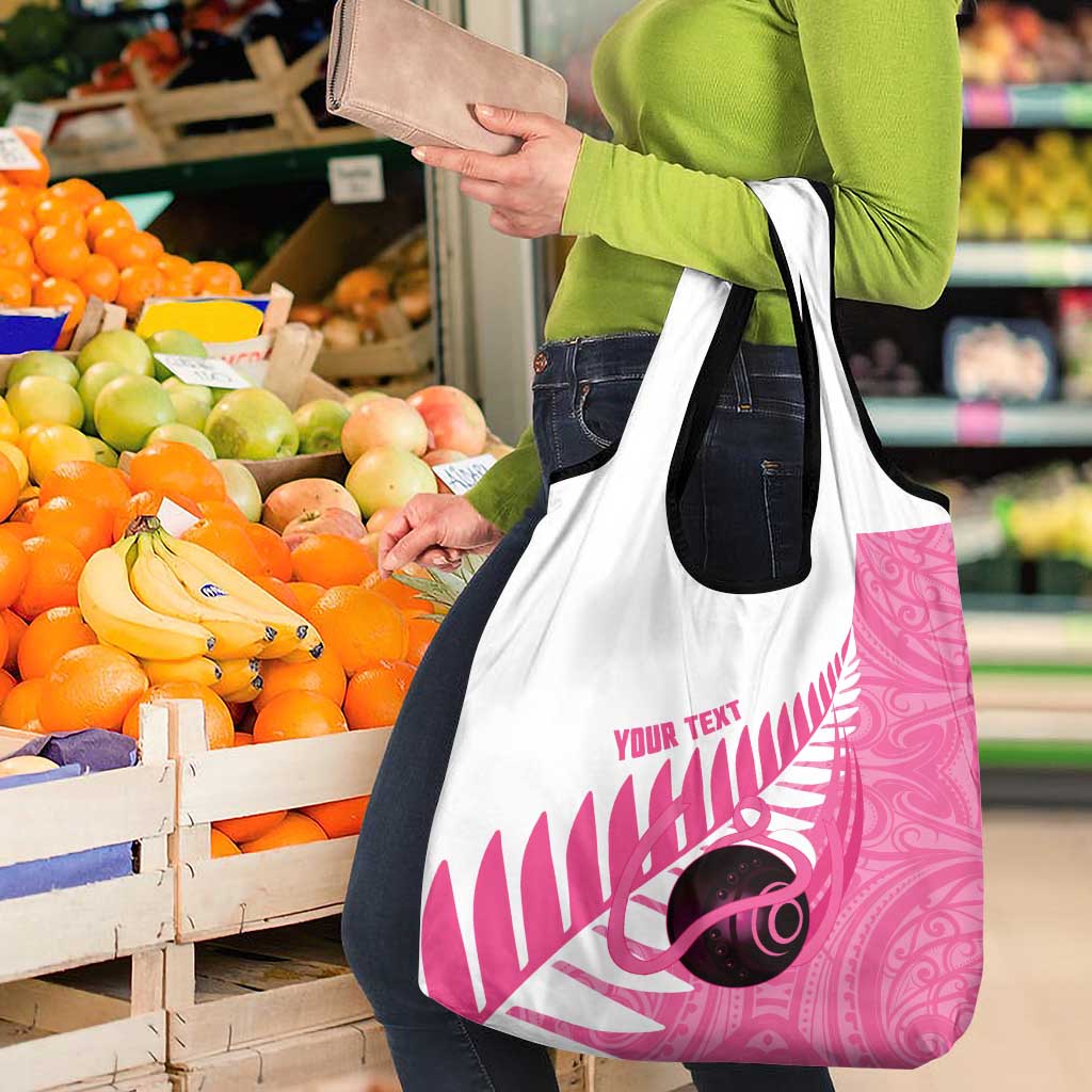 New Zealand Lawn Bowls Breast Cancer Custom Grocery Bag Aotearoa Maori Silver Fern Pink Ribbon LT14 - Polynesian Pride