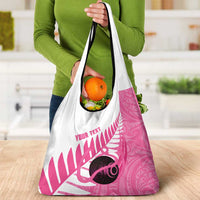 New Zealand Lawn Bowls Breast Cancer Custom Grocery Bag Aotearoa Maori Silver Fern Pink Ribbon LT14 - Polynesian Pride