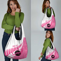 New Zealand Lawn Bowls Breast Cancer Custom Grocery Bag Aotearoa Maori Silver Fern Pink Ribbon LT14 - Polynesian Pride