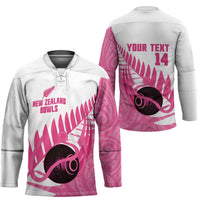 New Zealand Lawn Bowls Breast Cancer Custom Hockey Jersey Aotearoa Maori Silver Fern Pink Ribbon LT14 - Polynesian Pride