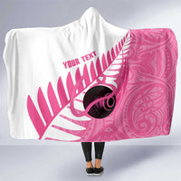 New Zealand Lawn Bowls Breast Cancer Custom Hooded Blanket Aotearoa Maori Silver Fern Pink Ribbon LT14 One Size Pink - Polynesian Pride
