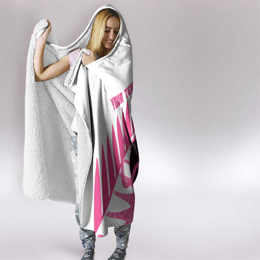 New Zealand Lawn Bowls Breast Cancer Custom Hooded Blanket Aotearoa Maori Silver Fern Pink Ribbon LT14 - Polynesian Pride