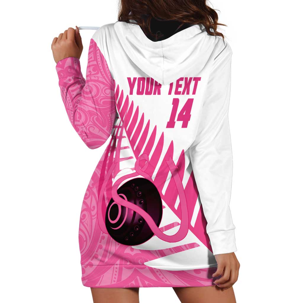 New Zealand Lawn Bowls Breast Cancer Custom Hoodie Dress Aotearoa Maori Silver Fern Pink Ribbon LT14 - Polynesian Pride