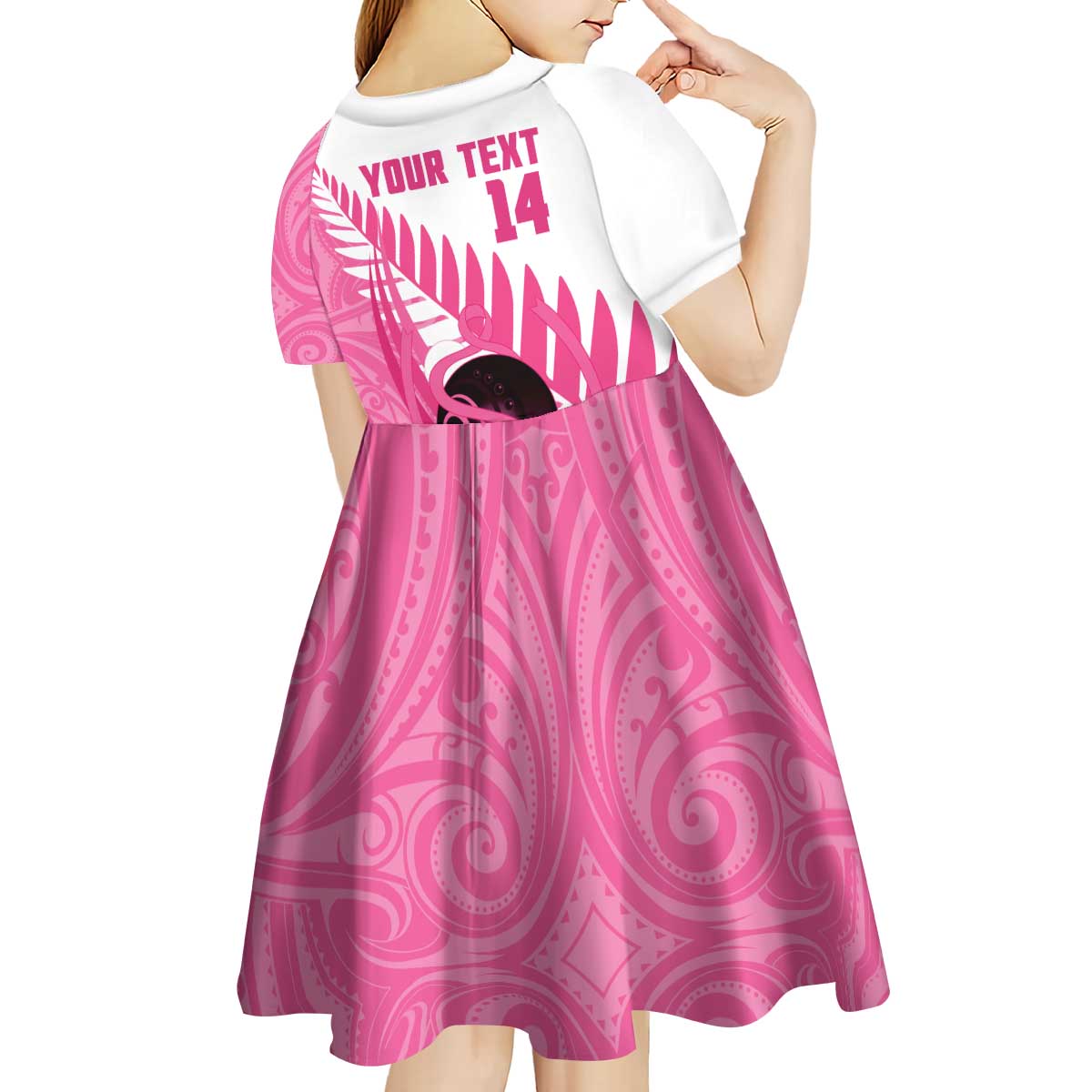 New Zealand Lawn Bowls Breast Cancer Custom Kid Short Sleeve Dress Aotearoa Maori Silver Fern Pink Ribbon LT14 - Polynesian Pride