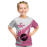 New Zealand Lawn Bowls Breast Cancer Custom Kid T Shirt Aotearoa Maori Silver Fern Pink Ribbon LT14 Pink - Polynesian Pride