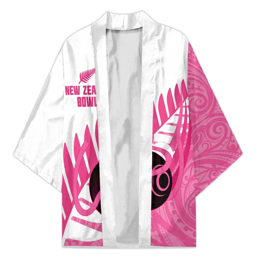New Zealand Lawn Bowls Breast Cancer Custom Kimono Aotearoa Maori Silver Fern Pink Ribbon LT14 Unisex Pink - Polynesian Pride