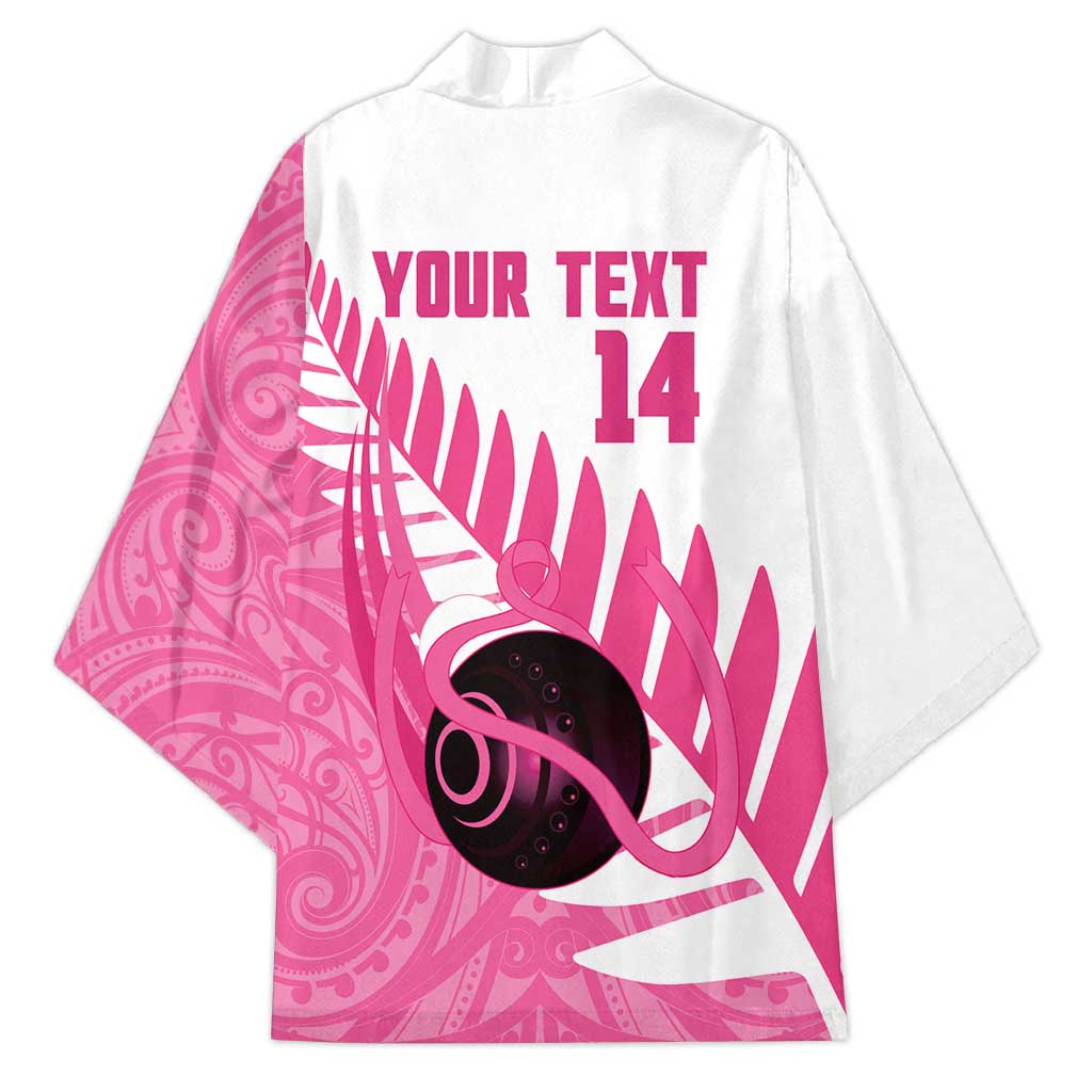 New Zealand Lawn Bowls Breast Cancer Custom Kimono Aotearoa Maori Silver Fern Pink Ribbon LT14 - Polynesian Pride
