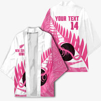 New Zealand Lawn Bowls Breast Cancer Custom Kimono Aotearoa Maori Silver Fern Pink Ribbon LT14 - Polynesian Pride