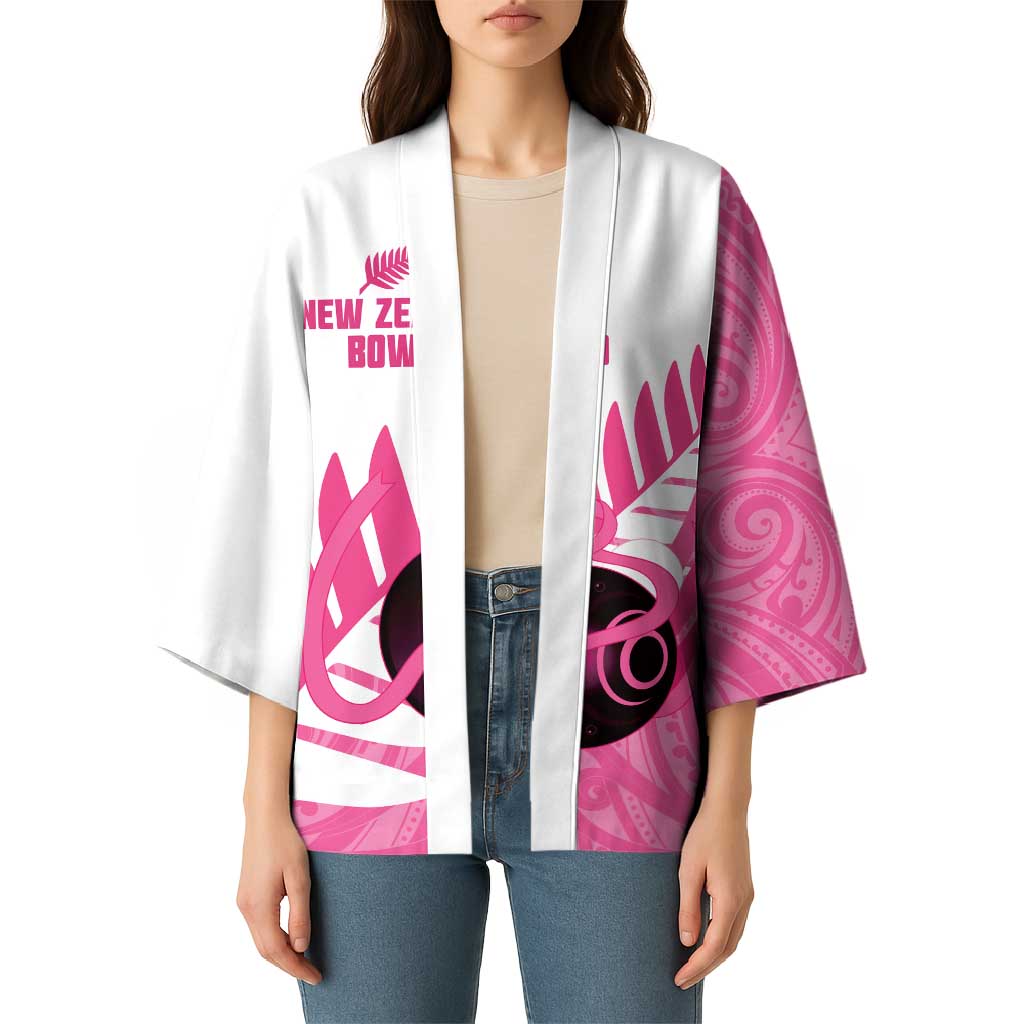New Zealand Lawn Bowls Breast Cancer Custom Kimono Aotearoa Maori Silver Fern Pink Ribbon LT14 - Polynesian Pride