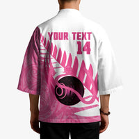 New Zealand Lawn Bowls Breast Cancer Custom Kimono Aotearoa Maori Silver Fern Pink Ribbon LT14 - Polynesian Pride