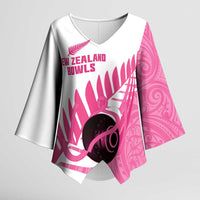 New Zealand Lawn Bowls Breast Cancer Custom Kimono Sleeve Blouse Aotearoa Maori Silver Fern Pink Ribbon LT14 Female Pink - Polynesian Pride