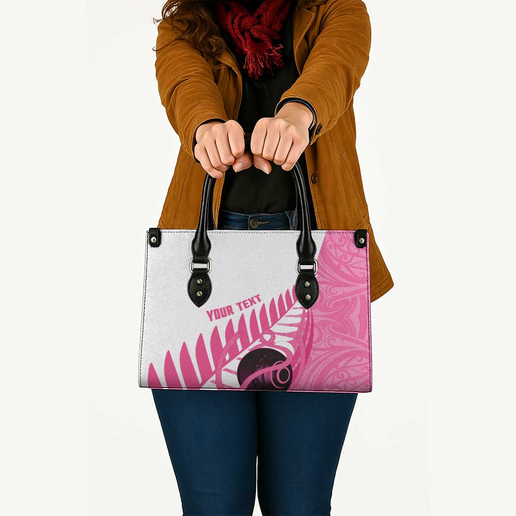 New Zealand Lawn Bowls Breast Cancer Custom Leather Bag Aotearoa Maori Silver Fern Pink Ribbon LT14 - Polynesian Pride