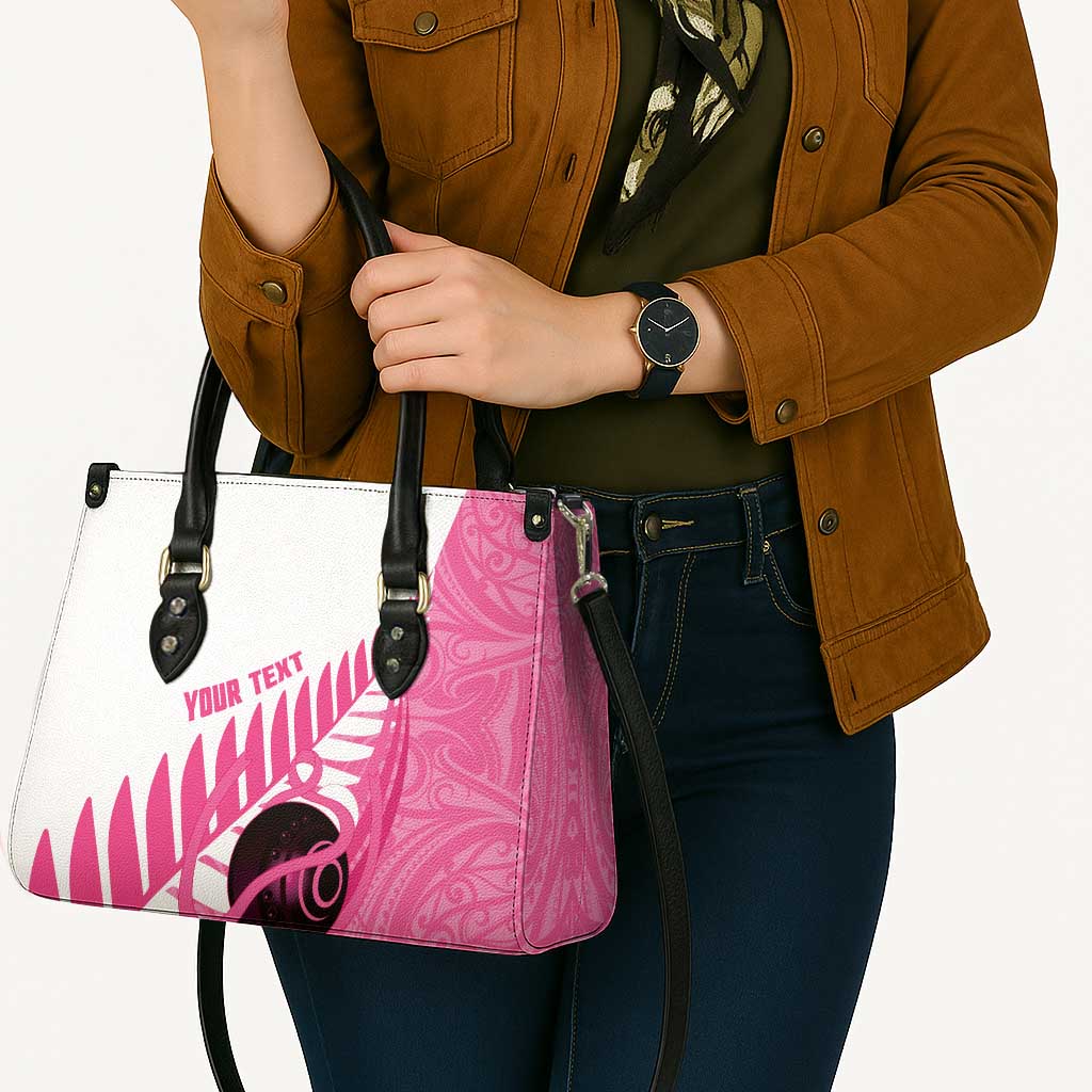 New Zealand Lawn Bowls Breast Cancer Custom Leather Bag Aotearoa Maori Silver Fern Pink Ribbon LT14 - Polynesian Pride