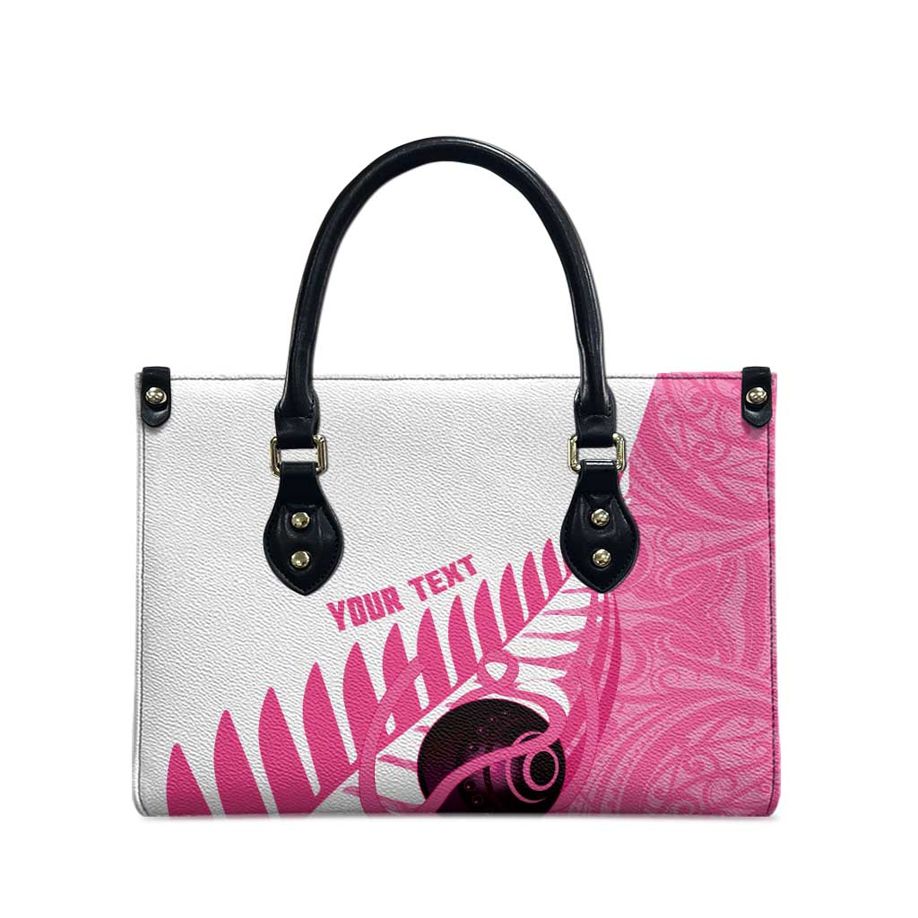 New Zealand Lawn Bowls Breast Cancer Custom Leather Bag Aotearoa Maori Silver Fern Pink Ribbon LT14 - Polynesian Pride