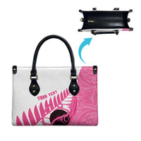 New Zealand Lawn Bowls Breast Cancer Custom Leather Bag Aotearoa Maori Silver Fern Pink Ribbon LT14 - Polynesian Pride