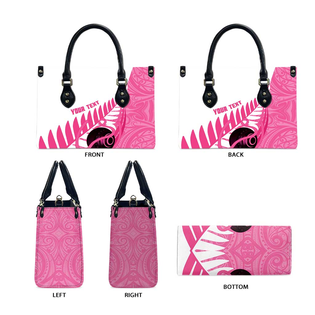 New Zealand Lawn Bowls Breast Cancer Custom Leather Bag Aotearoa Maori Silver Fern Pink Ribbon LT14 - Polynesian Pride