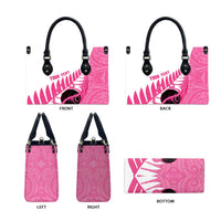 New Zealand Lawn Bowls Breast Cancer Custom Leather Bag Aotearoa Maori Silver Fern Pink Ribbon LT14 - Polynesian Pride