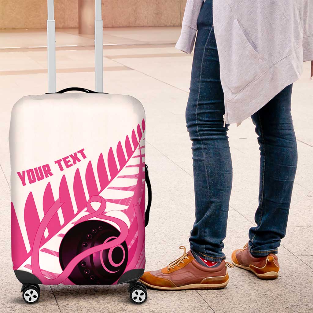 New Zealand Lawn Bowls Breast Cancer Custom Luggage Cover Aotearoa Maori Silver Fern Pink Ribbon - Polynesian Pride