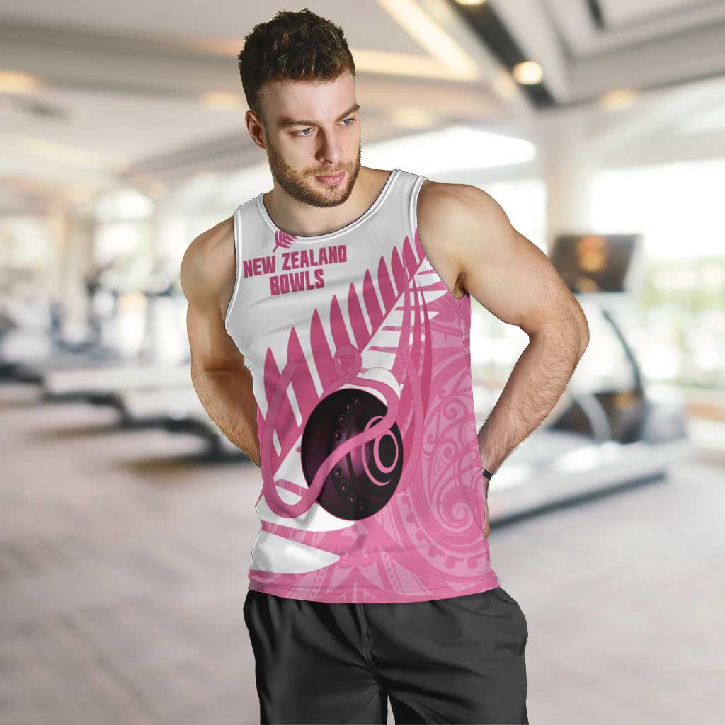 New Zealand Lawn Bowls Breast Cancer Custom Men Tank Top Aotearoa Maori Silver Fern Pink Ribbon - Polynesian Pride