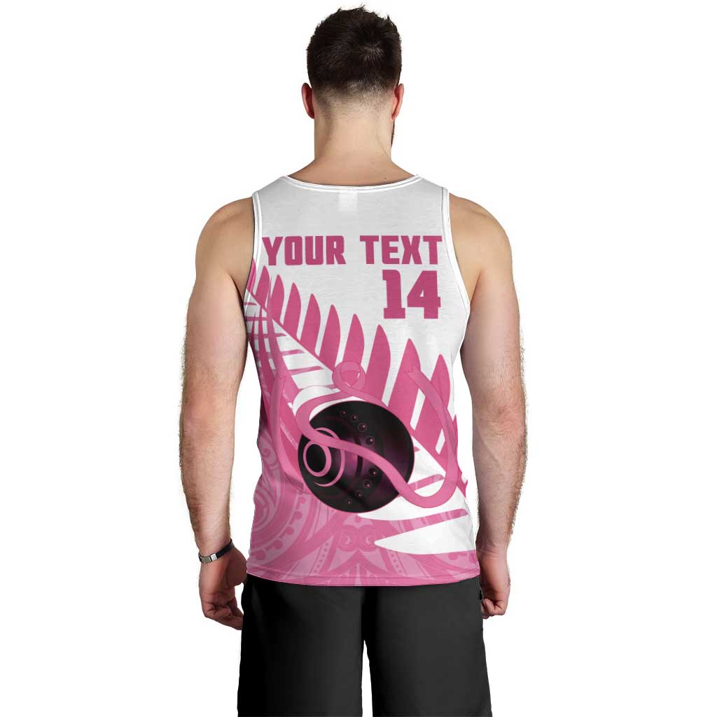 New Zealand Lawn Bowls Breast Cancer Custom Men Tank Top Aotearoa Maori Silver Fern Pink Ribbon LT14 - Polynesian Pride