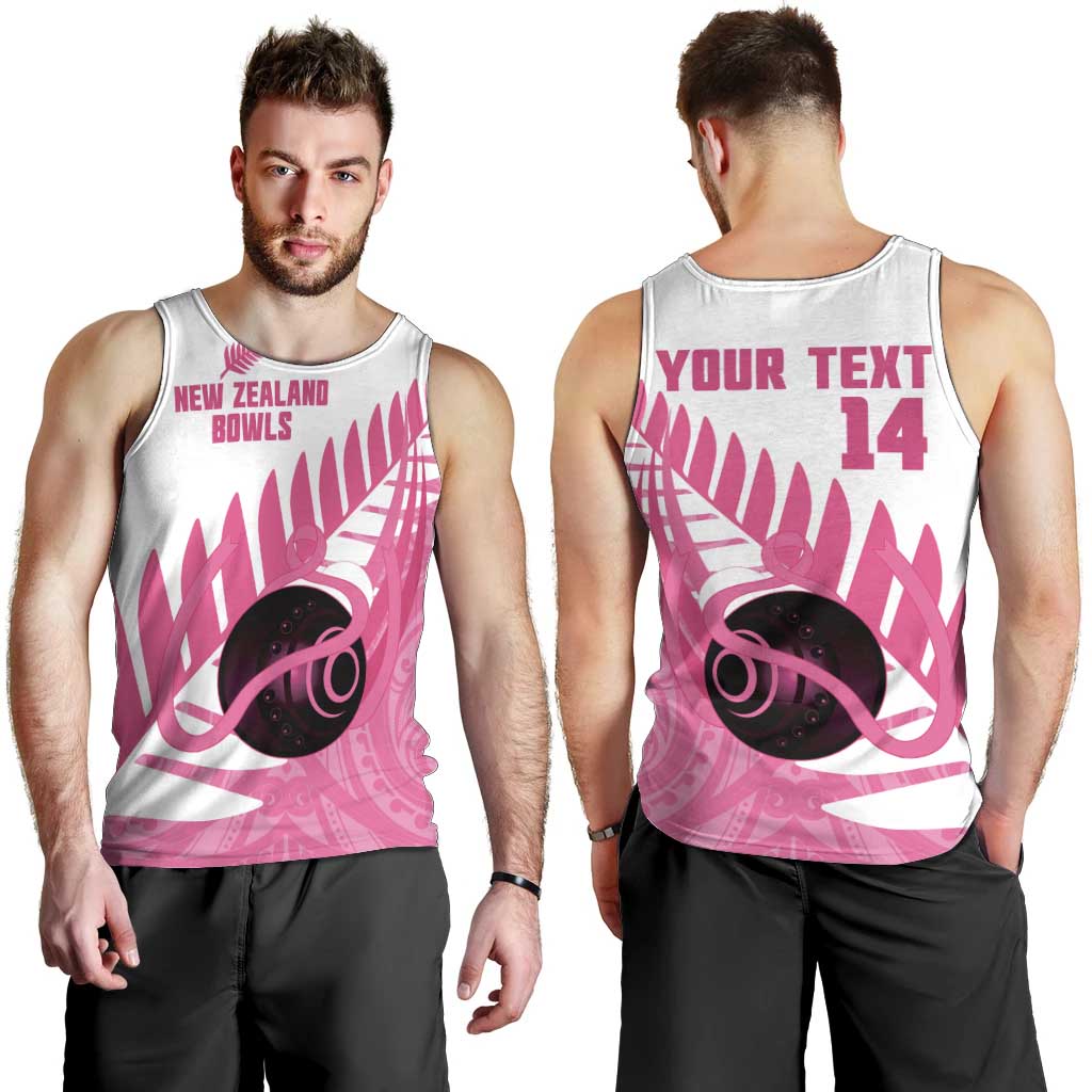 New Zealand Lawn Bowls Breast Cancer Custom Men Tank Top Aotearoa Maori Silver Fern Pink Ribbon LT14 - Polynesian Pride