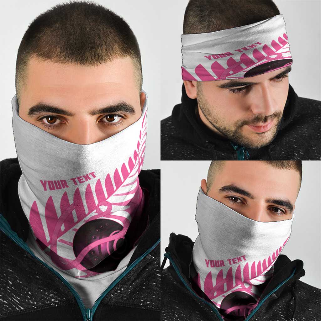 New Zealand Lawn Bowls Breast Cancer Custom Neck Gaiter Aotearoa Maori Silver Fern Pink Ribbon LT14 - Polynesian Pride