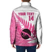 New Zealand Lawn Bowls Breast Cancer Custom Padded Jacket Aotearoa Maori Silver Fern Pink Ribbon LT14 - Polynesian Pride