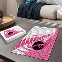 New Zealand Lawn Bowls Breast Cancer Custom Puzzle Aotearoa Maori Silver Fern Pink Ribbon LT14 - Polynesian Pride