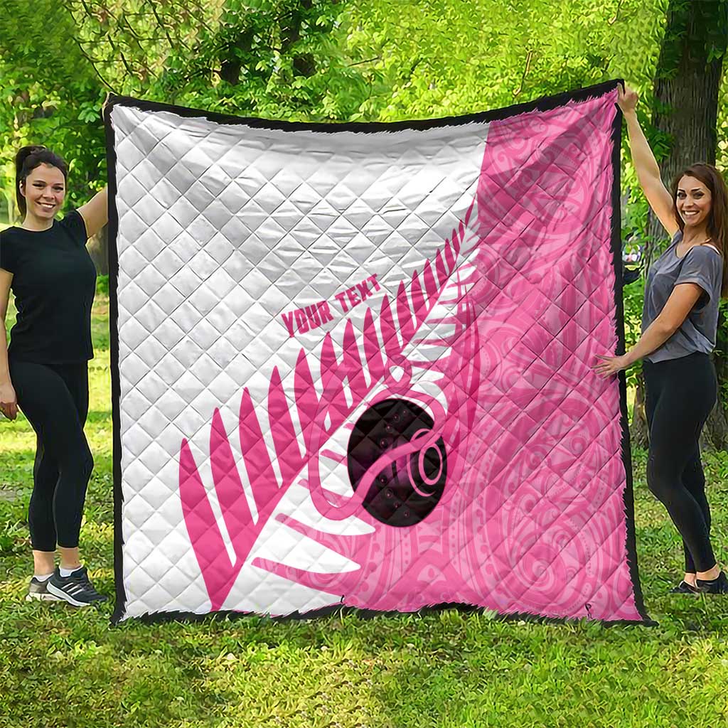 New Zealand Lawn Bowls Breast Cancer Custom Quilt Aotearoa Maori Silver Fern Pink Ribbon LT14 - Polynesian Pride