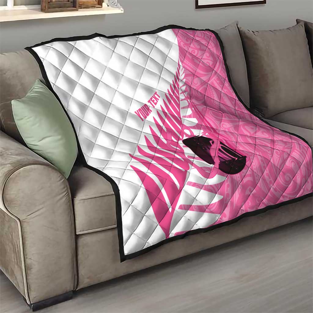 New Zealand Lawn Bowls Breast Cancer Custom Quilt Aotearoa Maori Silver Fern Pink Ribbon LT14 - Polynesian Pride