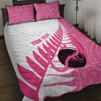 New Zealand Lawn Bowls Breast Cancer Custom Quilt Bed Set Aotearoa Maori Silver Fern Pink Ribbon LT14 Pink - Polynesian Pride