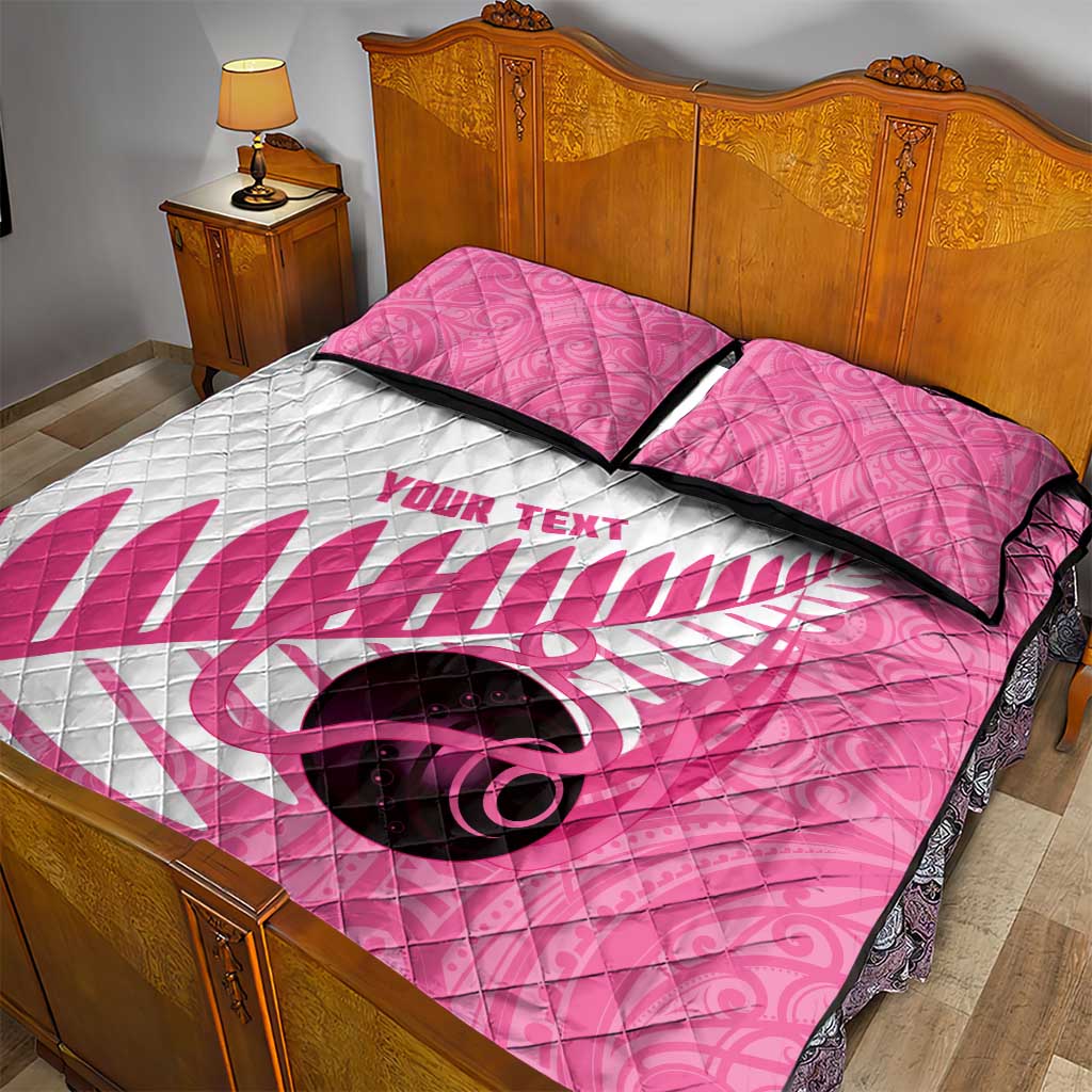 New Zealand Lawn Bowls Breast Cancer Custom Quilt Bed Set Aotearoa Maori Silver Fern Pink Ribbon LT14 - Polynesian Pride